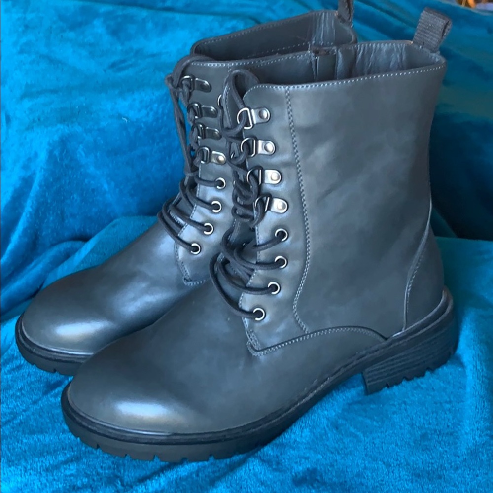 Torrid grey side zip combat boots.  Never worn.